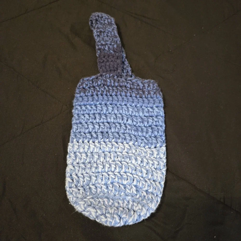 Handmade Blue Crochet‎ Drink Holder Bag Travel Driving On The Go